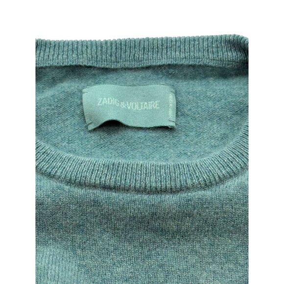 Zadig Voltaire Cici Star Patch Cashmere Sweater Green Blue Crewneck Soft Size XS - Picture 7 of 10